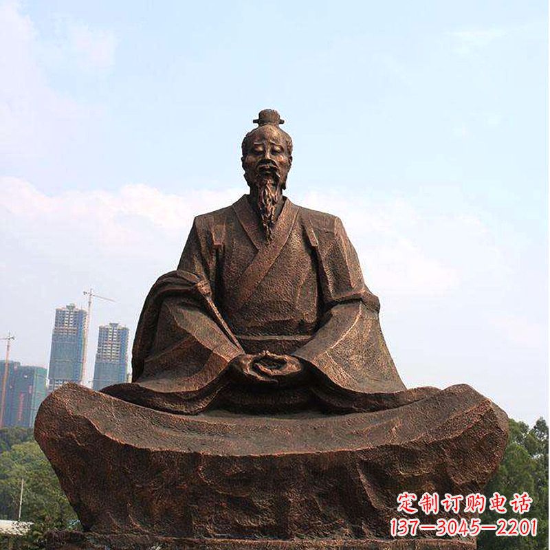 河南纯铜葛洪盘坐雕塑-景区园林历史医学人物雕像