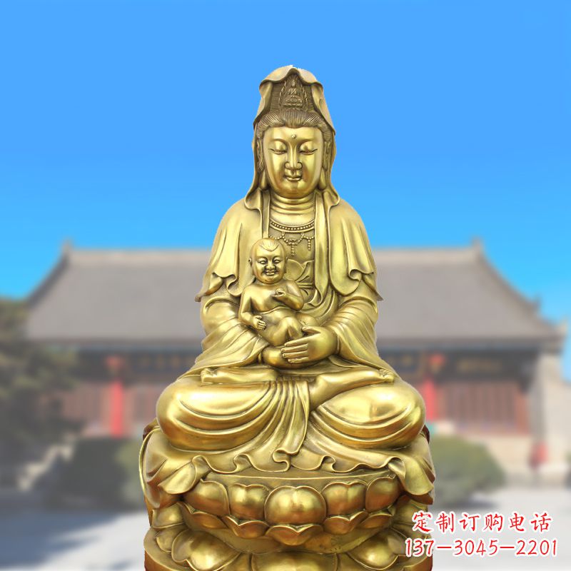 河南纯铜观音坐姿鎏金铜雕