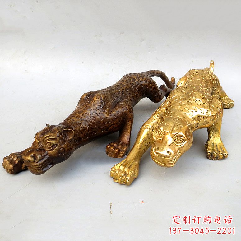 河南纯铜金钱豹雕塑-动物铜雕摆件