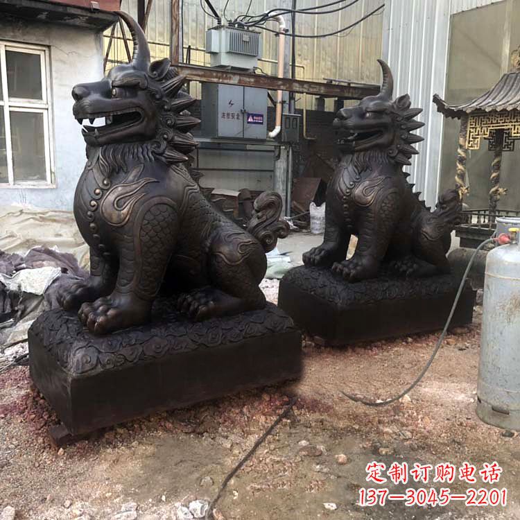 河南精美纯铜獬豸雕塑中国古代神兽雕刻之美