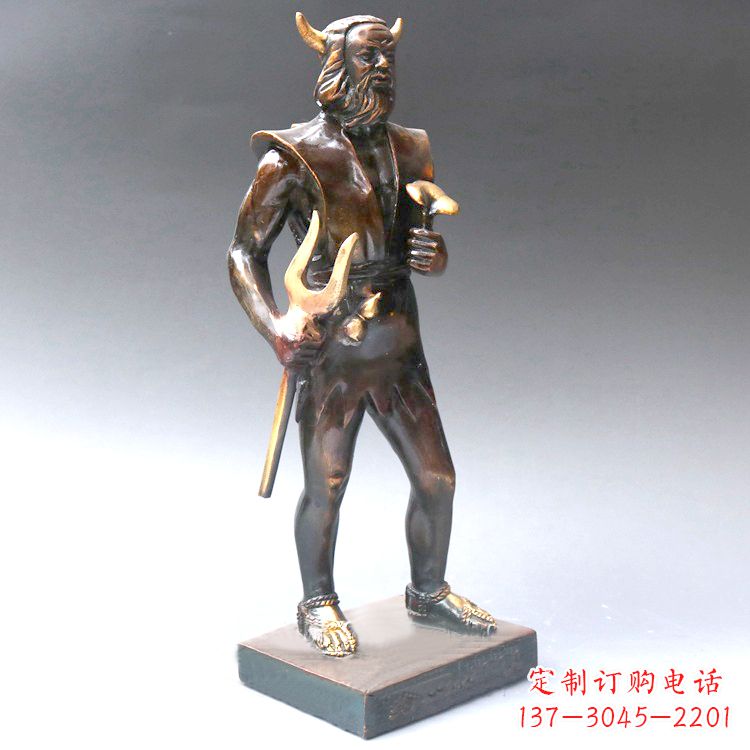 河南纯铜药王神农氏铜像摆件