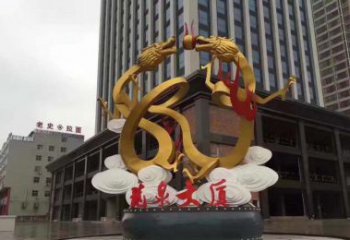 河南精美的双龙戏珠不锈钢雕塑