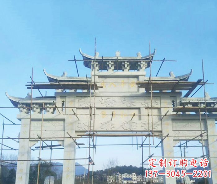 河南大理石三门牌坊雕塑