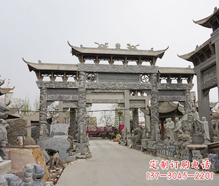河南村庄大型牌坊石雕 (2)