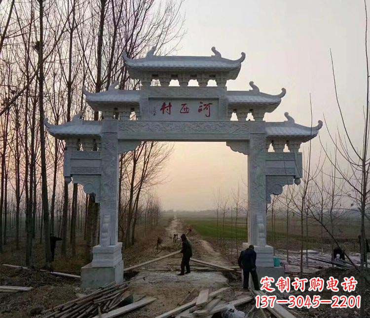 河南村庄单门牌坊石雕