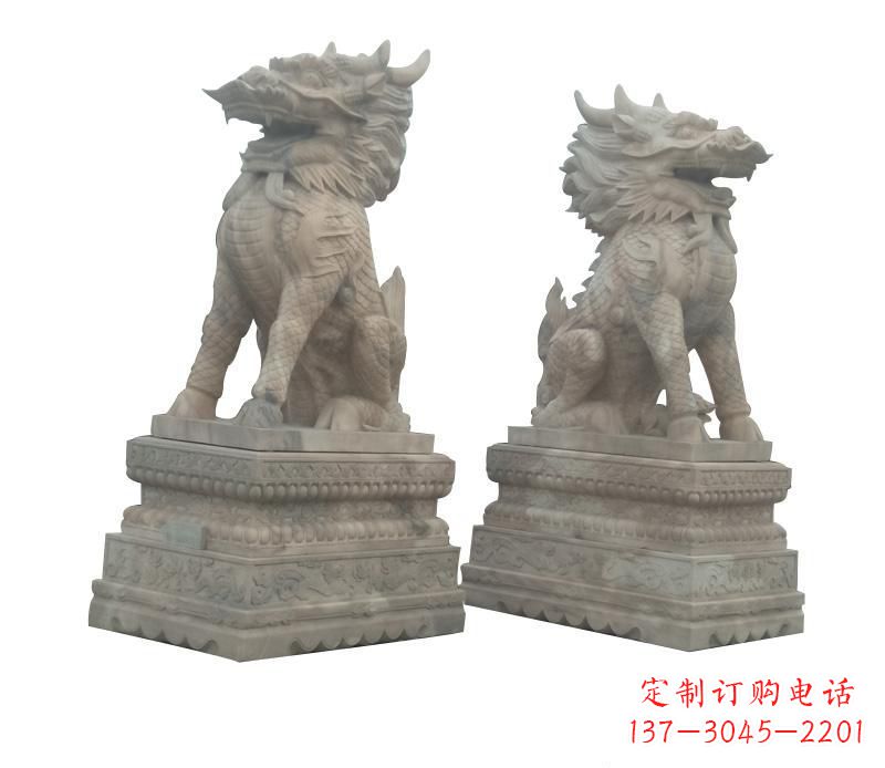 河南大理石踩球麒麟门口神兽石雕