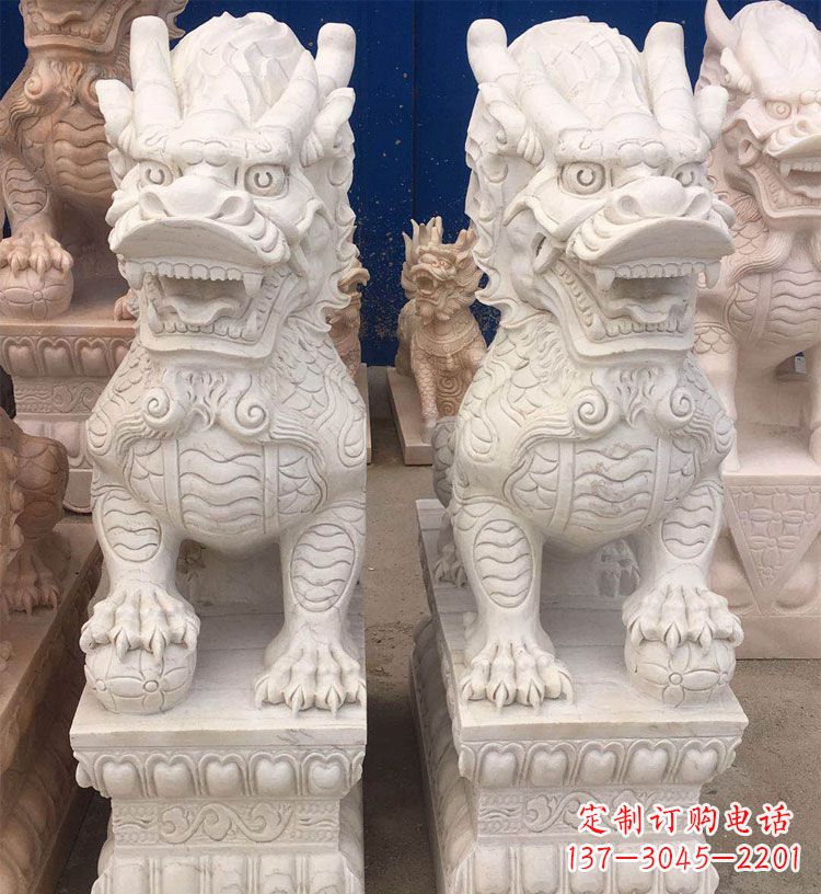 河南大理石踩球麒麟门口神兽石雕 (3)