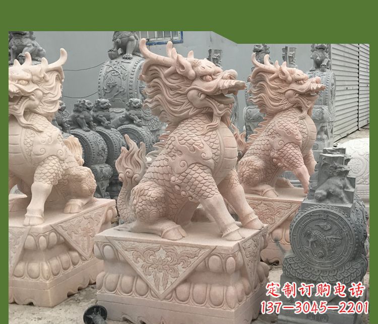 河南大理石踩球麒麟门口神兽石雕 (2)