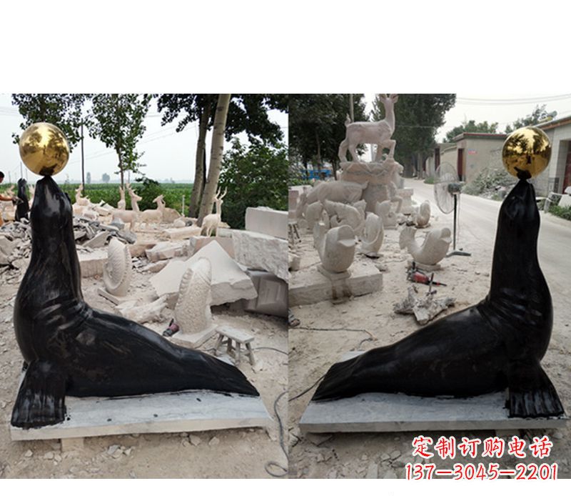 河南大理石动物海豹雕塑
