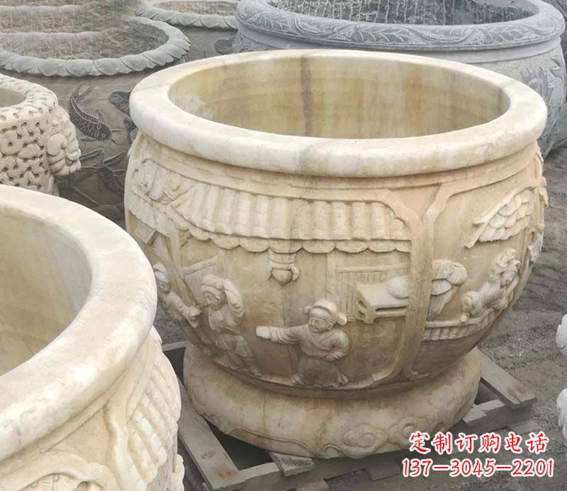 河南雕刻精美的大理石儿童水缸