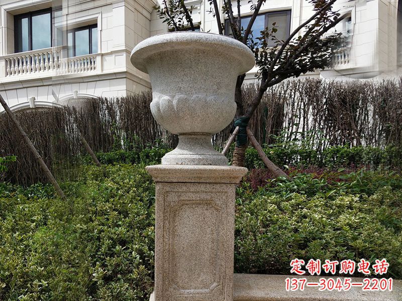 河南大理石花钵小区花盆石雕艺术品