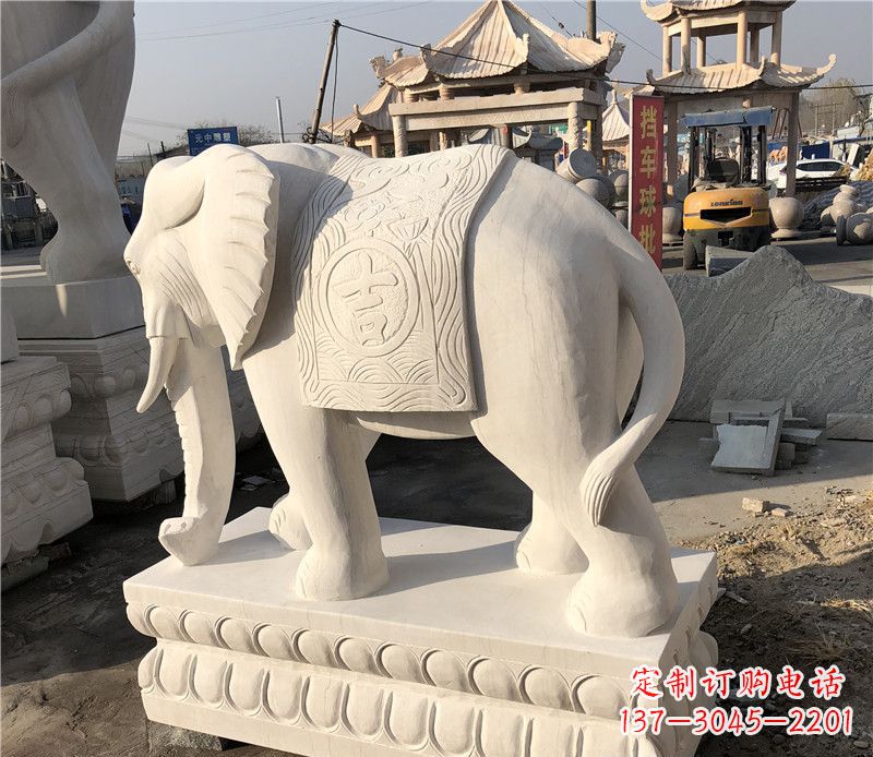 河南大理石卷鼻如意大象雕塑