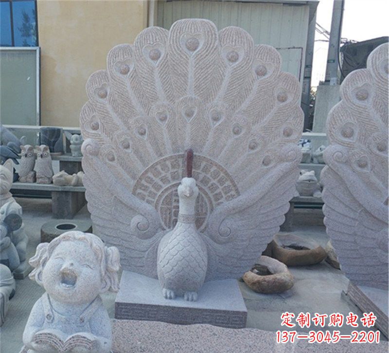 河南大理石孔雀开屏石雕