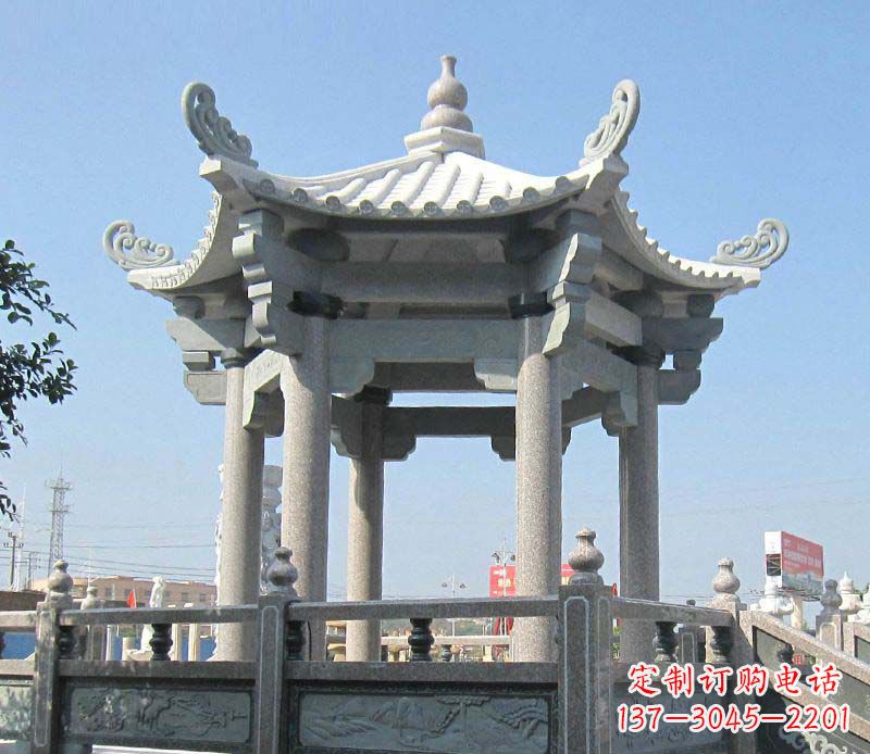 河南大理石六角凉亭石雕 (2)