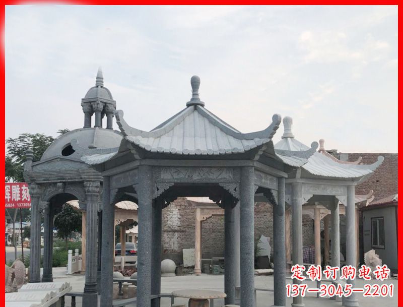 河南大理石六角凉亭公园石雕 (5)