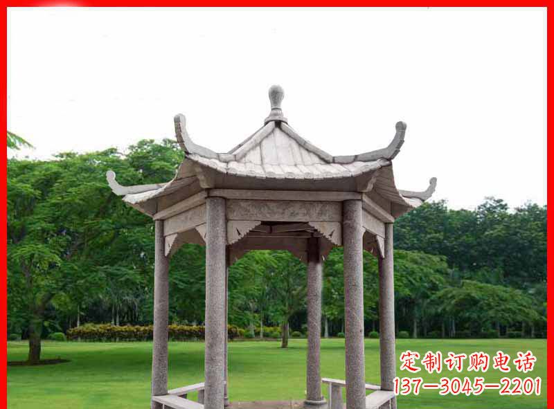 河南大理石六角凉亭园林景观石雕
