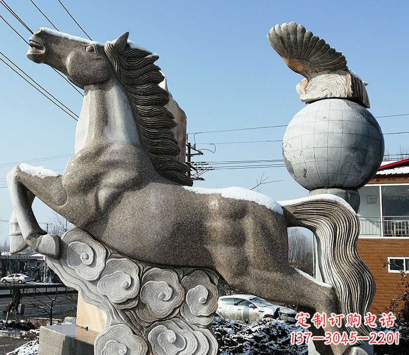 河南大理石马踏祥云石雕