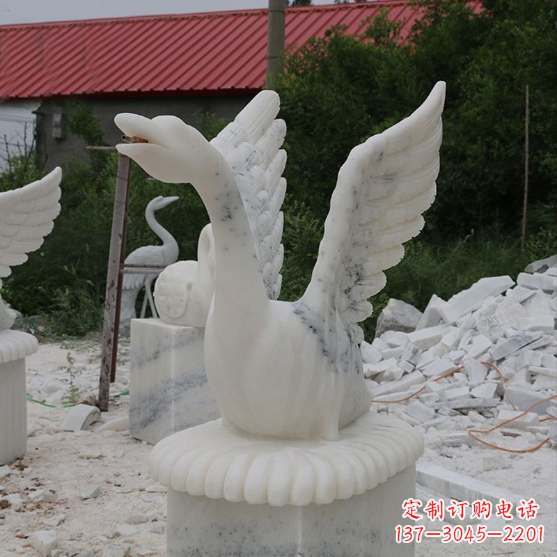 河南大理石喷水天鹅石雕园林装饰动物雕塑