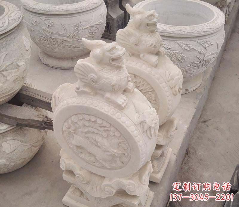 河南大理石貔貅抱鼓石雕塑