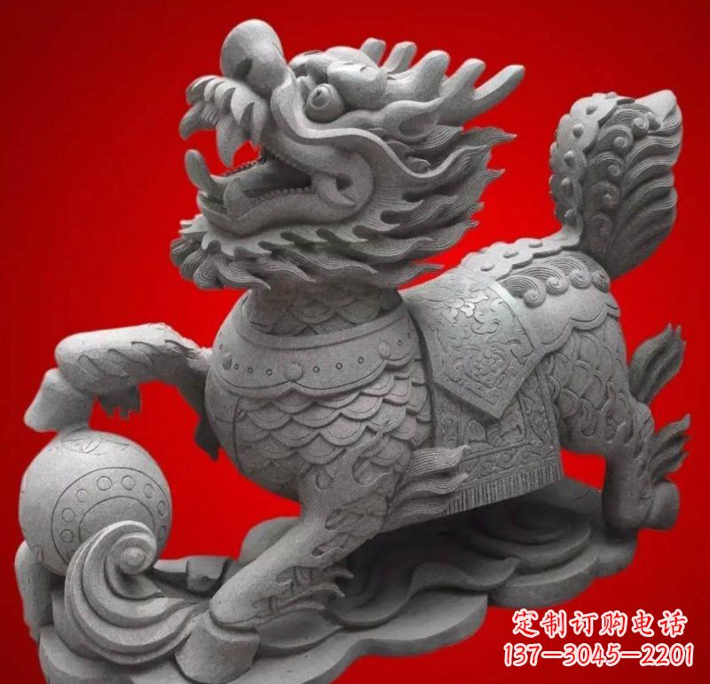河南大理石企业小区门口麒麟雕塑