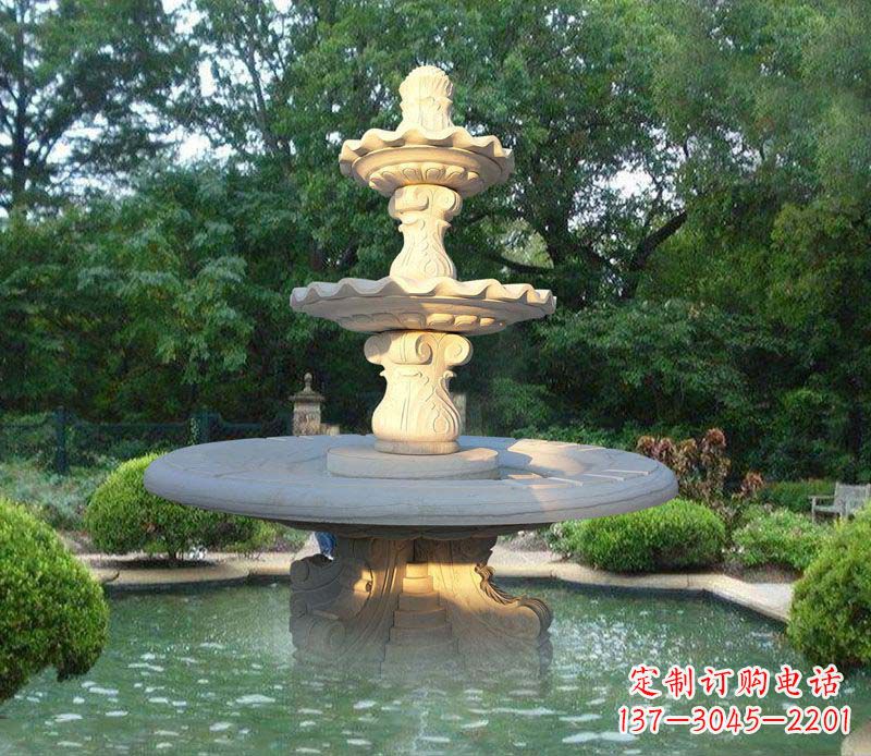 河南大理石三层喷泉公园石雕