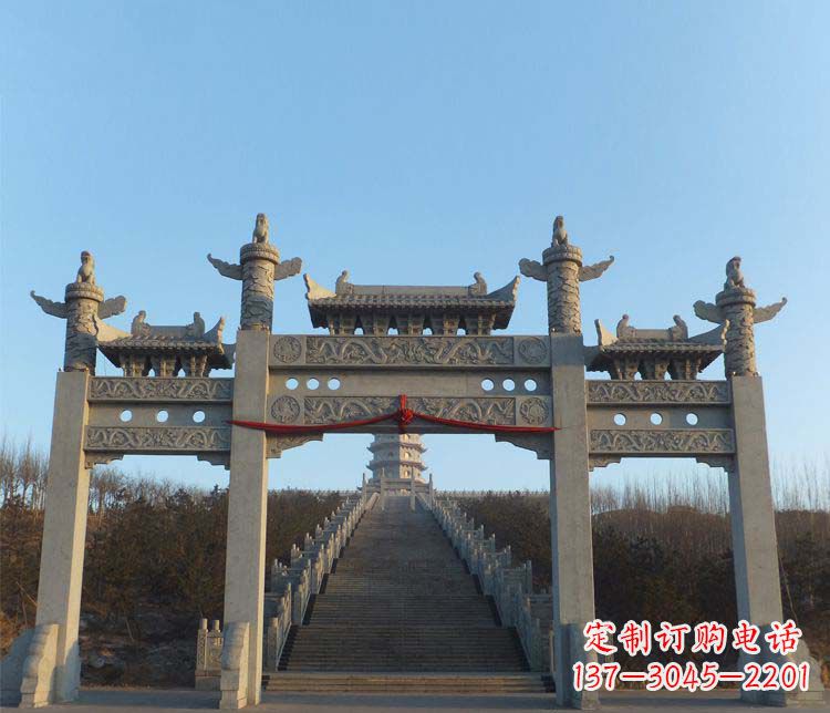 河南大理石三门牌坊景区石雕