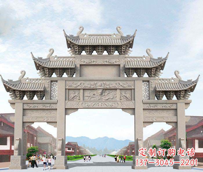 河南大理石三门石雕牌坊