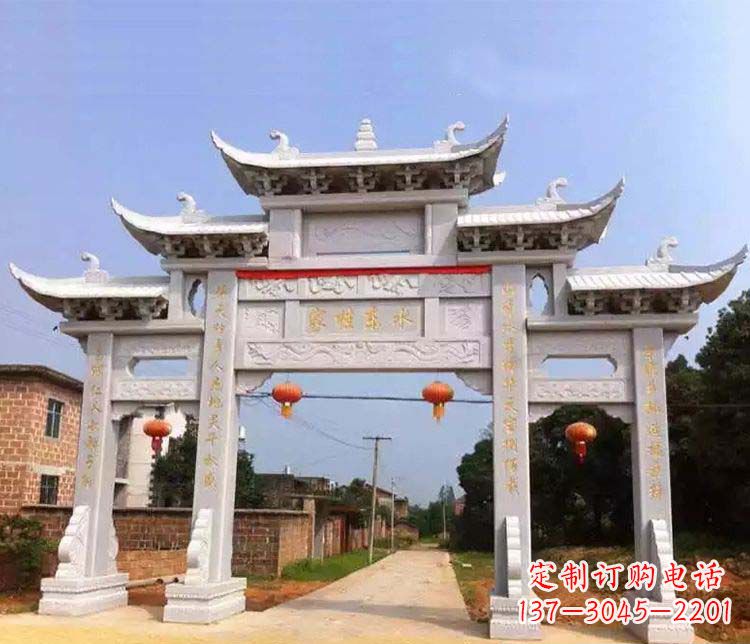 河南大理石三门五楼石牌坊石雕 (2)