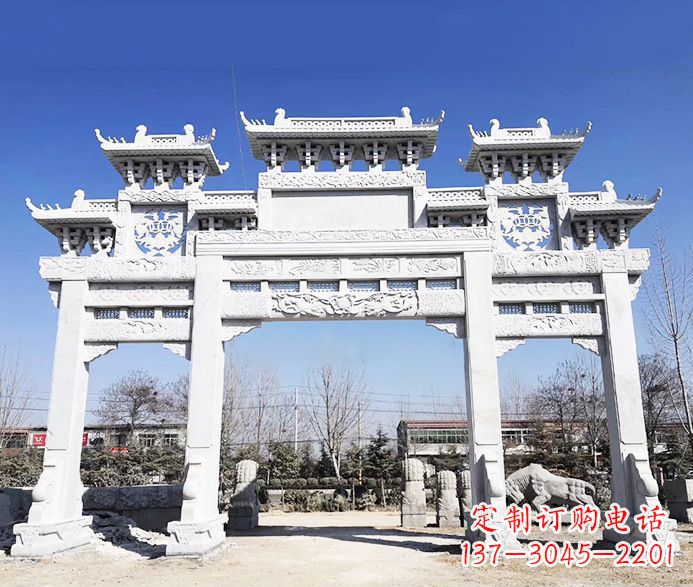 河南大理石三门五楼石牌坊石雕 (3)
