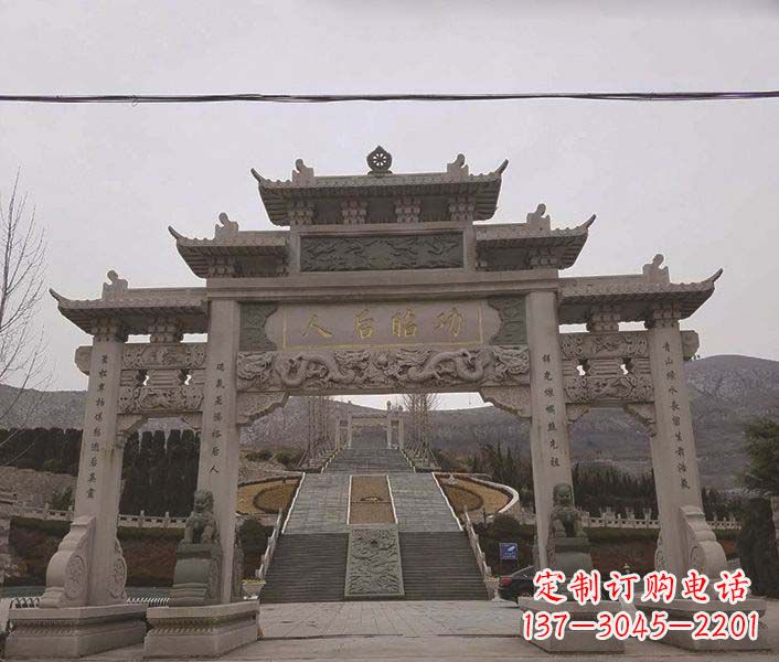 河南大理石三门五楼石牌坊石雕