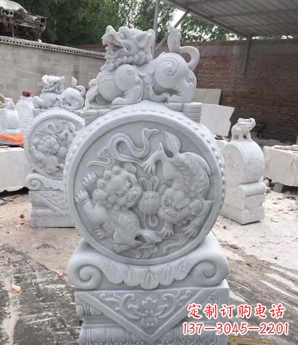 河南大理石狮子抱鼓石雕塑