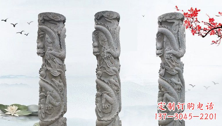 河南精美大理石龙柱雕塑