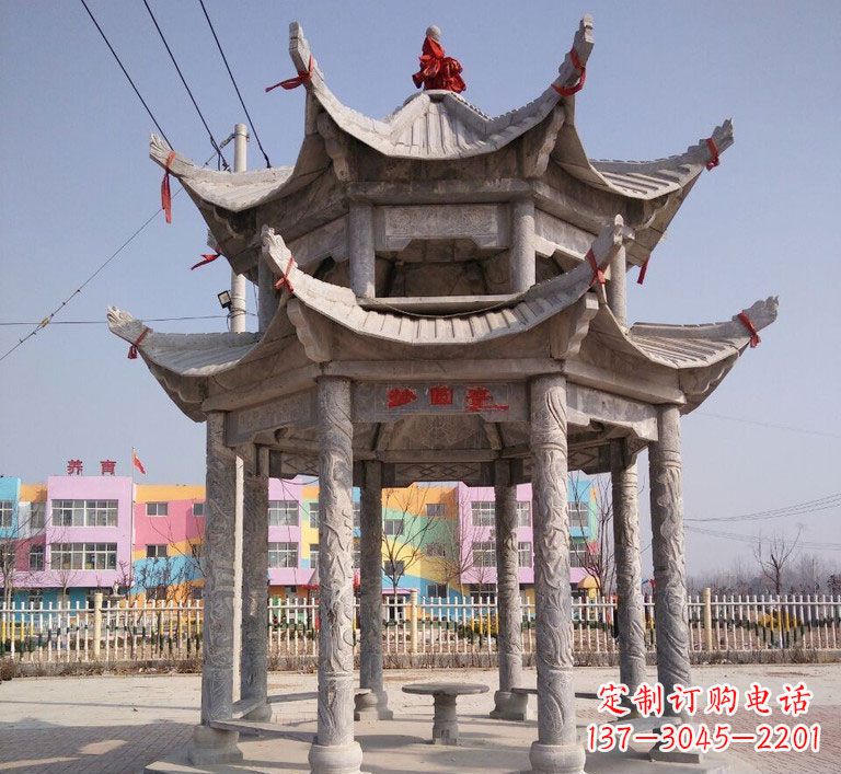 河南大理石双层八角凉亭广场石雕