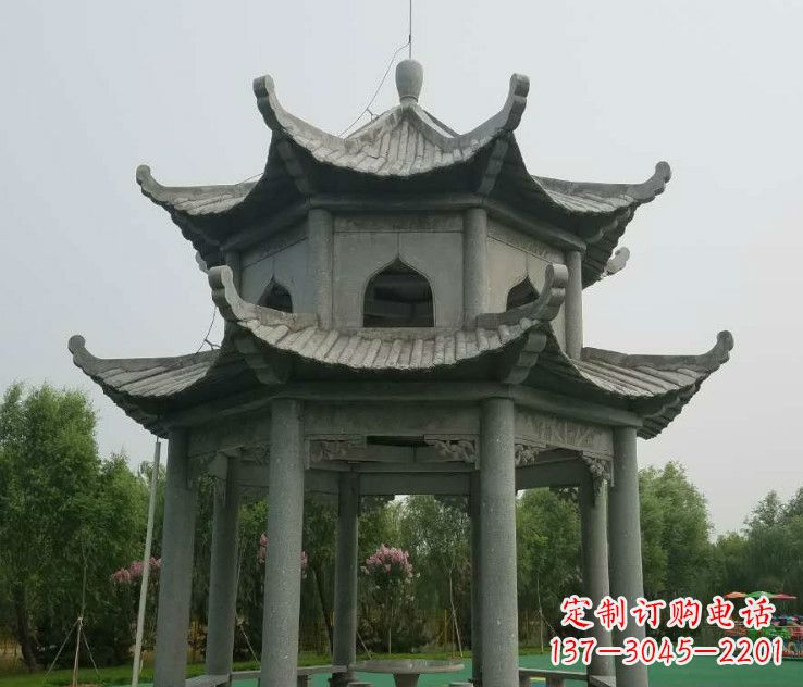 河南大理石双层凉亭石雕