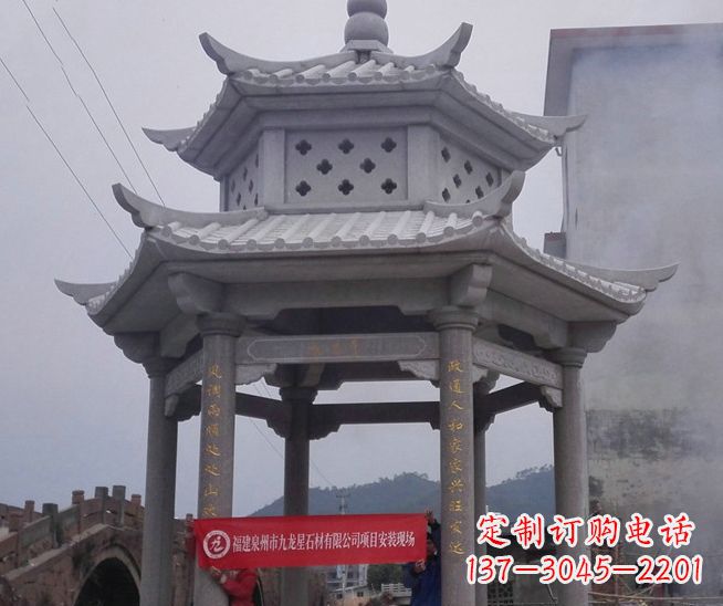 河南大理石双层石雕凉亭