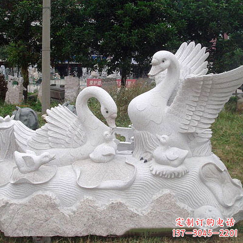 河南大理石天鹅石雕情景景观雕塑