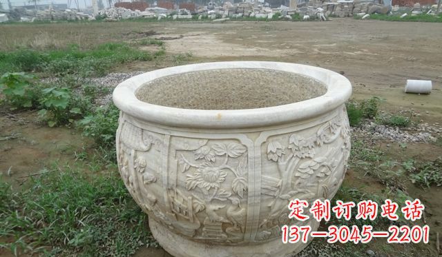河南大理石鸳鸯花盆雕塑