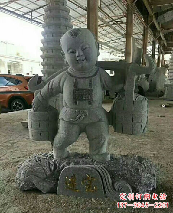 河南装点童年的大理石招财进宝儿童雕塑