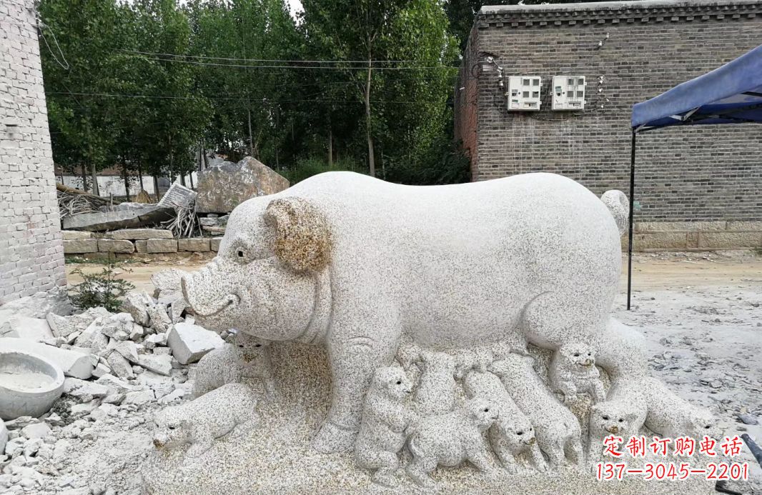 河南大理石招财小母猪动物雕塑
