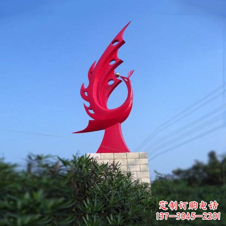 河南大象红色凤凰不锈钢雕塑-城市动物标识景观雕塑