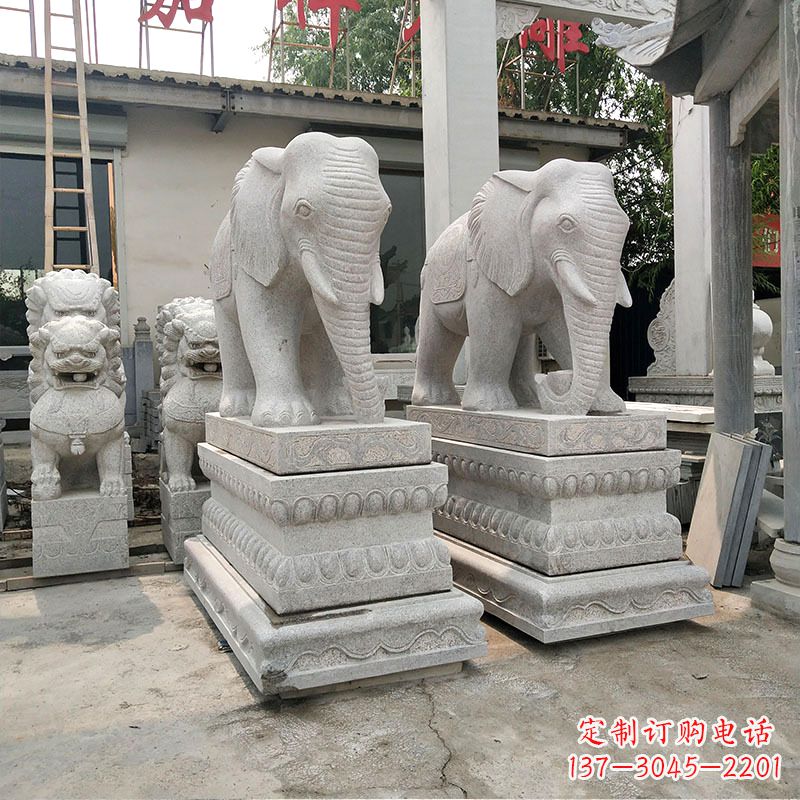 河南石材大象喷水雕塑