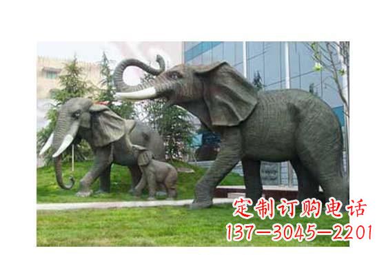 河南精美铜雕大象一家三口