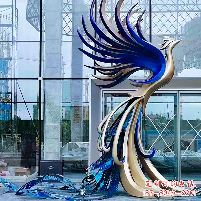 河南精美彩绘不锈钢孔雀雕塑