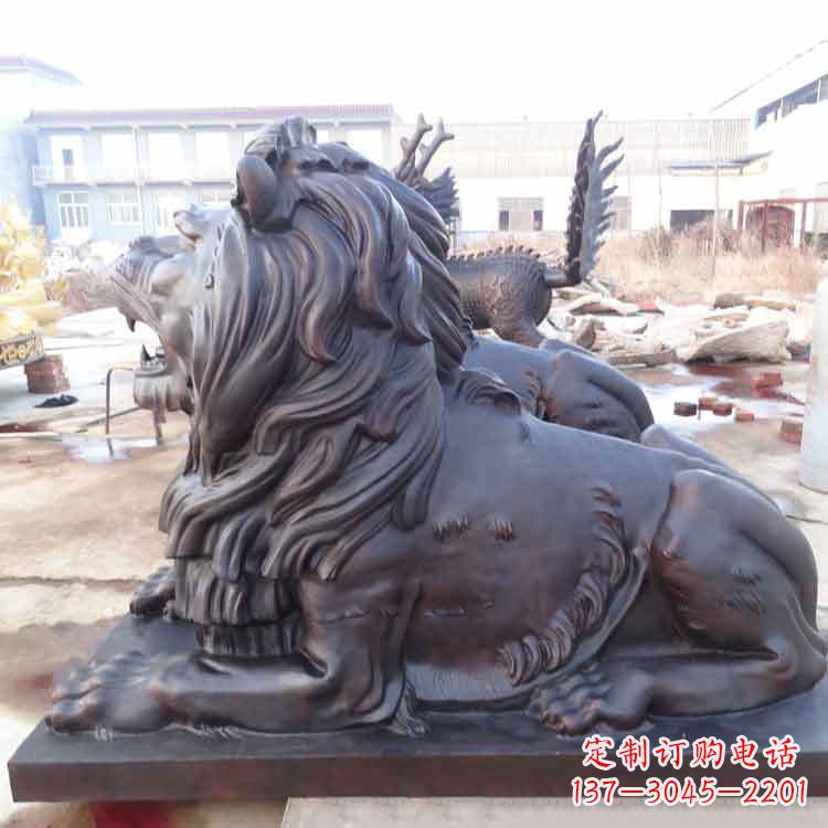 河南大型纯铜港币狮子动物雕塑