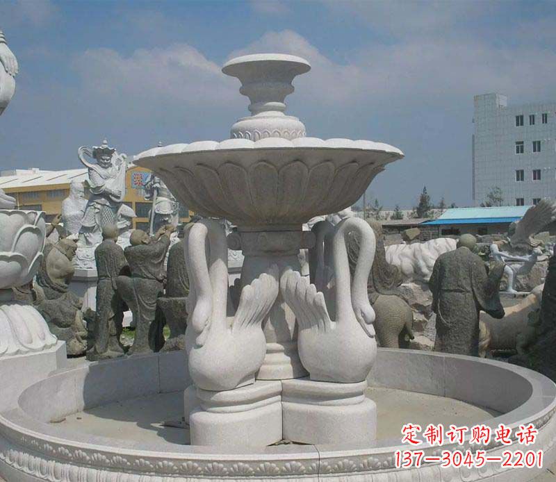 河南大型汉白玉天鹅喷泉石雕