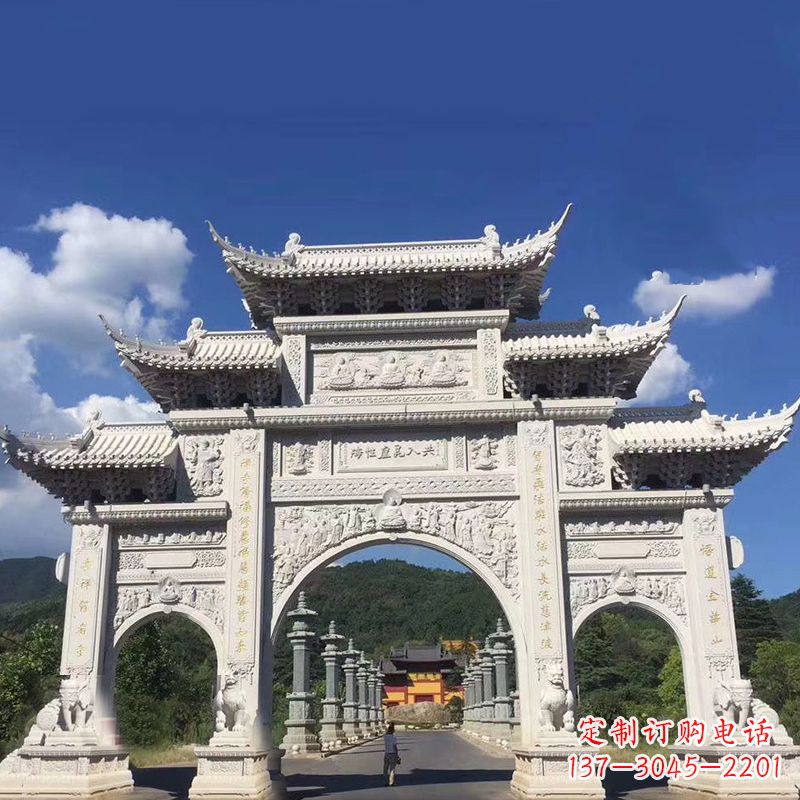 河南大型汉白玉景区大门石雕牌楼雕塑