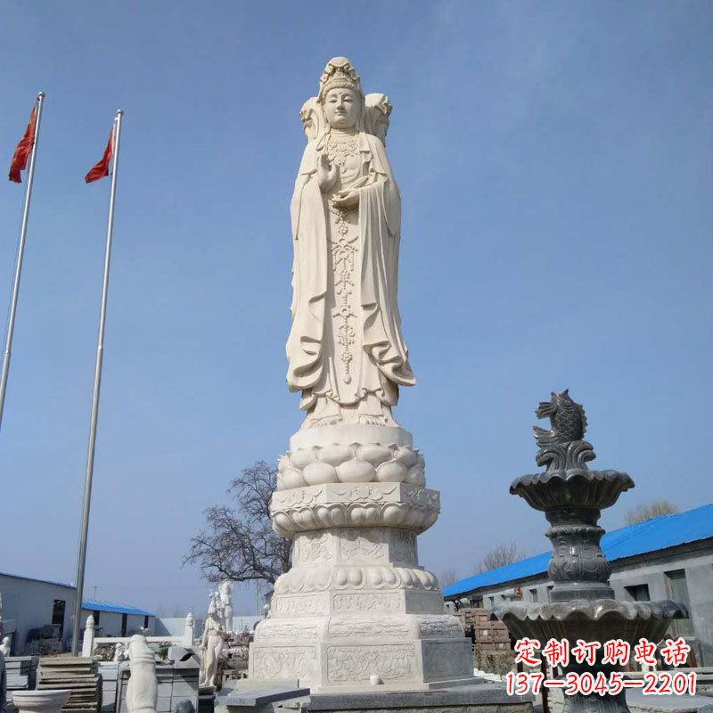 河南大型汉白玉三面观音石雕