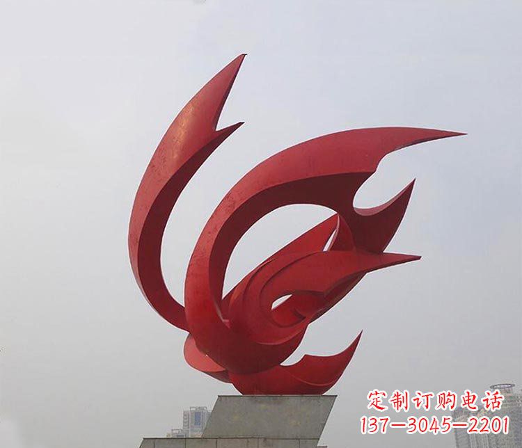 河南大型红色抽象凤凰广场景观不锈钢雕塑