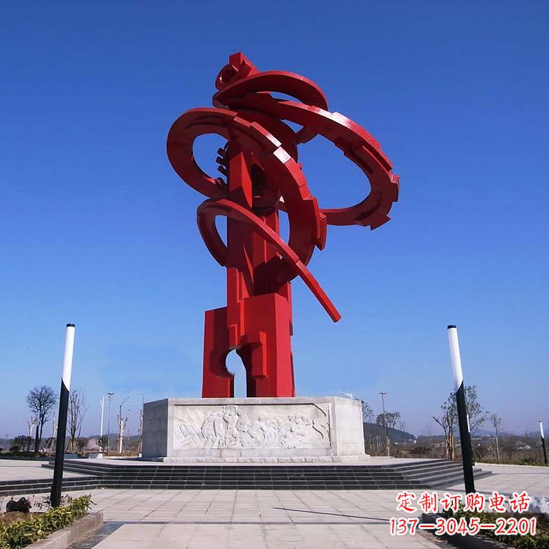 河南大型龙形不锈钢景观雕塑-广场抽象神兽景观标识
