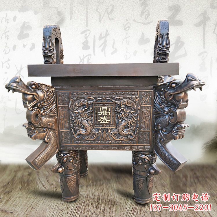 河南大型双龙四龙铜鼎企业商场美陈雕塑